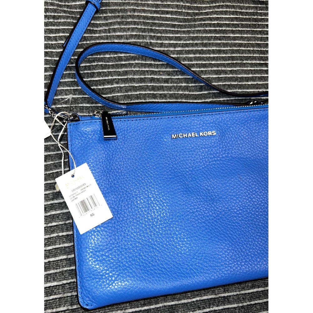 Michael Kors Pebble Leather Double Pouch Crossbody Bag Oxford Multi Blue - Picture 2 of 16